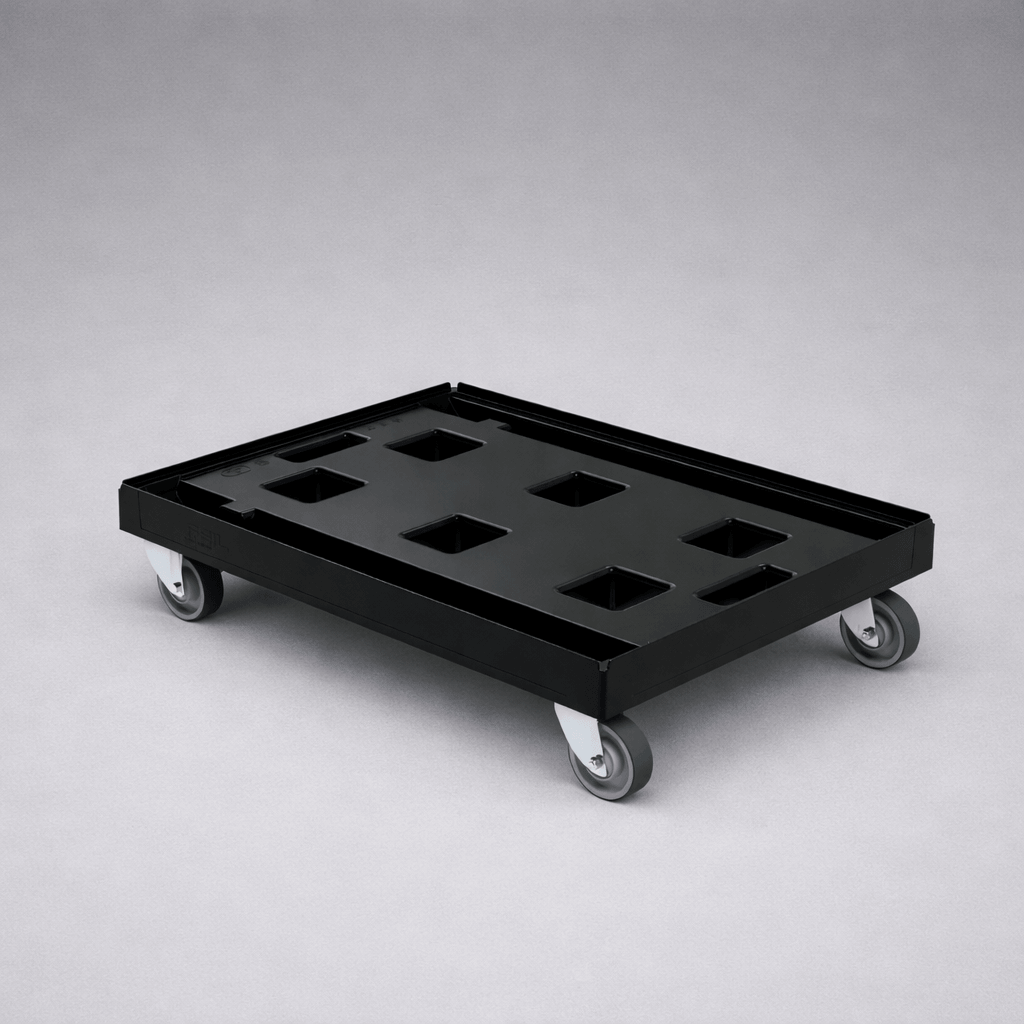 Schwarzer Transportdolly auf grauem Hintergrund